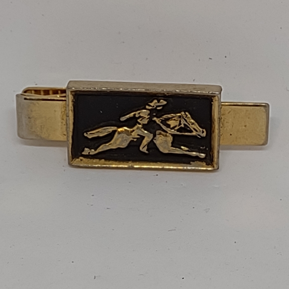Vintage Anson Rever Tie Clip 1 5/8"  Mens jewelry Goldtone & Black - Picture 1 of 4